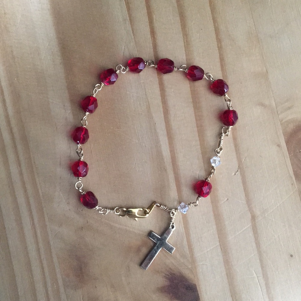 Handmade Red and Gold Rosary Bracelet